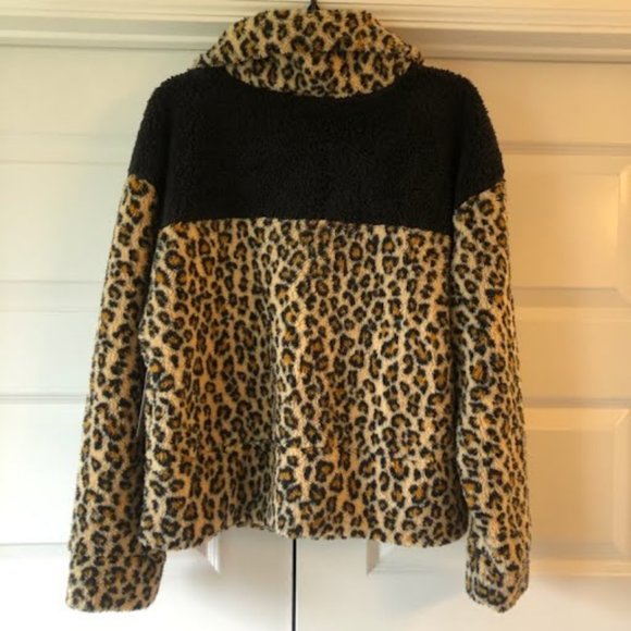 NWT BP Leopard Neon Colorblock Pullover Teddy Sherpa Jacket M - Picture 4 of 5